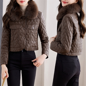 复古加绒保暖短款皮衣外套女冬季新款小个子百搭机车皮夹克狐狸毛