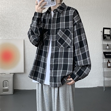 衬衫男秋季新款港风宽松大码磨毛格子长袖衬衣CS500-P35，男装衬衫，星座214-3