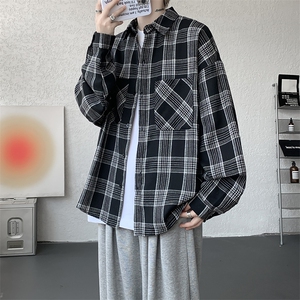 衬衫男秋季新款港风宽松大码磨毛格子长袖衬衣CS500-P35图片