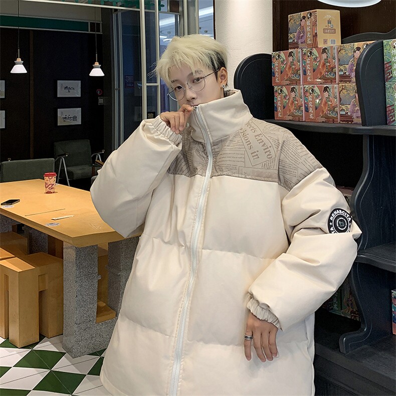 潮牌拼接PU皮保暖羽绒棉服男加厚外套M1605P100直播,男装棉衣,星座1904A