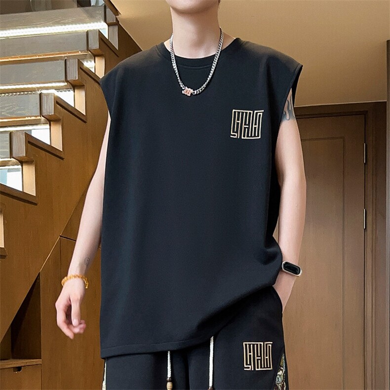 夏季刺绣男士大码休闲上衣潮体恤背心圆领无袖T恤A266-BX011-P18,男装背心/马甲,电商A266