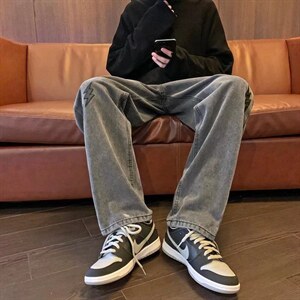 欧美高街vibe裤子ins潮中性牛仔裤男宽松直筒拖地阔腿裤9059-P45图片