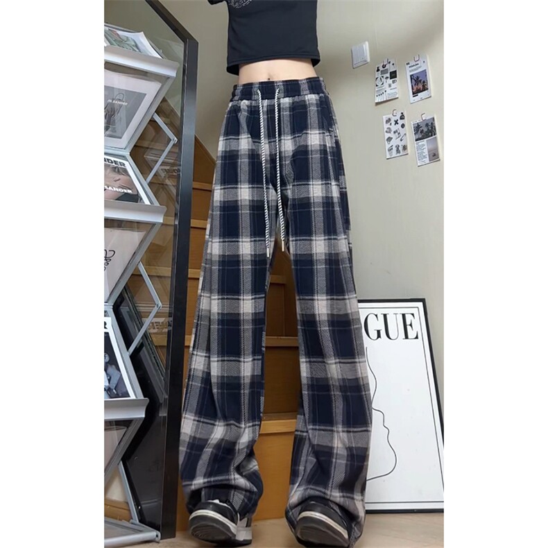 潮流大码中性风美式休闲直筒格子裤拖地裤长裤K8585-P48【特价】图片