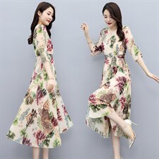 轻熟风碎花连衣裙女2024年春秋新款轻奢高级感气质收腰显瘦仙女裙图片