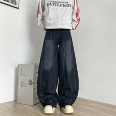 美式复古弯刀牛仔裤男秋季2024新款小众设计感宽松阔腿裤拖地长裤，男装牛仔裤，星座410-6（原星座1304-1）