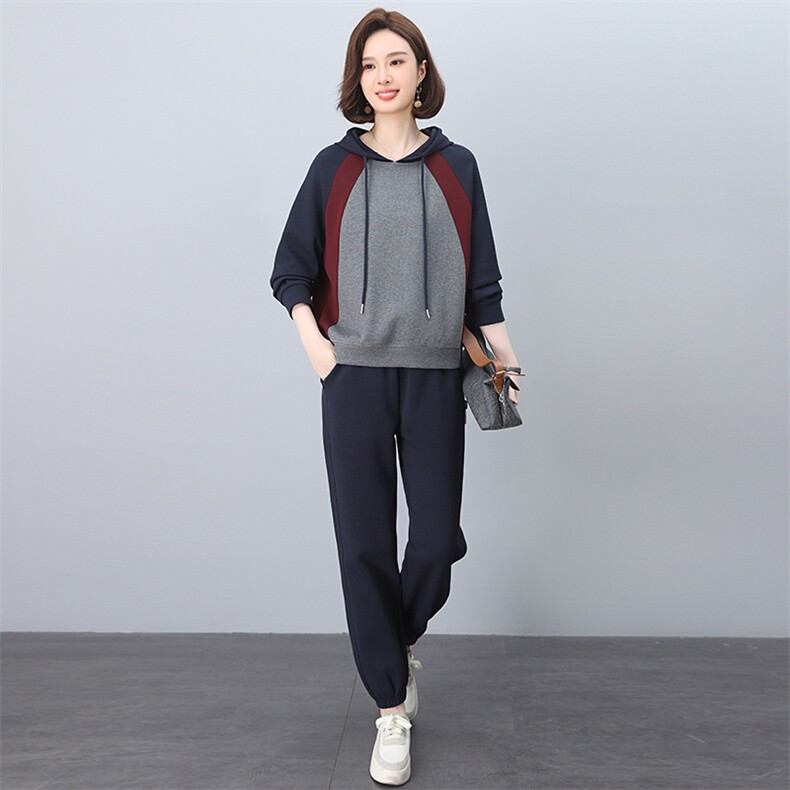 品牌专柜款春装新款韩版大码拼色两件套运动服休闲套装,女装套装/套裙,忆绮罗