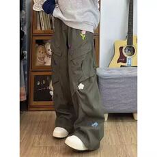 美式高街花朵刺绣重工水洗宽松直筒裤子男女情侣宽松牛仔裤NG126，男装牛仔裤，星座1116A（原606A-3）