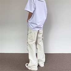 美式复古米白色多口袋工装裤男女阔腿褶皱伞兵裤直筒休闲长裤，男装工装外套，星座410-6（原星座1304-1）