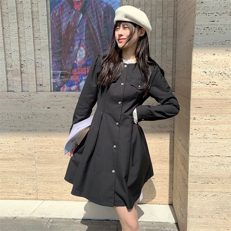 现货2024年春季新款女时尚气质优雅拼木耳边显瘦网红连衣裙,女装连衣裙,煊芮熙