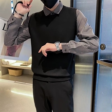 衬衫领休闲假两件毛衣男士春秋条纹针织衫新款轻熟风线衣Q336，男装针织衫/毛衣，星座1116A-2（原606A-1）