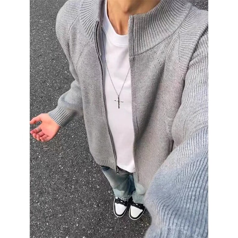 M35-P63美式潮牌拉链开衫毛衣男女2025春秋冬季潮流宽松慵懒风，男装针织衫/毛衣，电商B323A