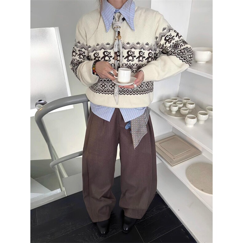 重磅秋冬装北极绒套头毛衣美式复古休闲慵懒风提花工艺针织衫外套，男装针织衫/毛衣，电商A486