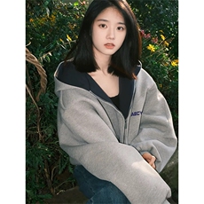 抖音得物高品质秋冬美式重磅宽松结构双面连帽印花卫衣外套AW6802，女装短外套，电商A443