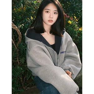 抖音得物高品质秋冬美式重磅宽松结构双面连帽印花卫衣外套AW6802图片