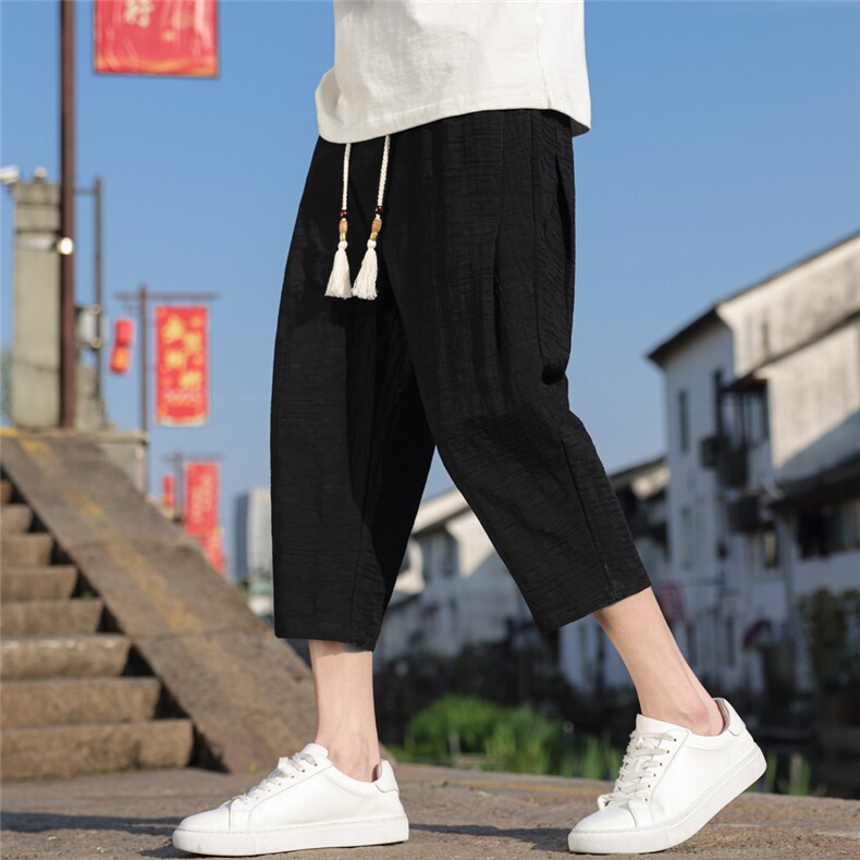 风八分裤男潮流男士宽松棉麻休闲裤夏季个性A266-1-KZ881-P60图片