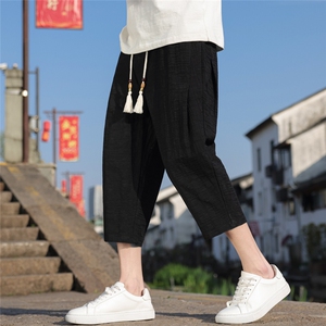 风八分裤男潮流男士宽松棉麻休闲裤夏季个性A266-1-KZ881-P60图片