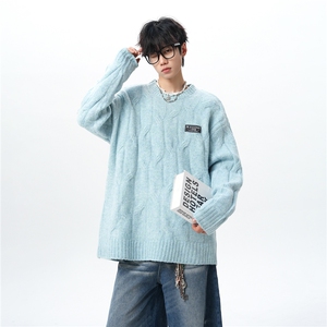 8XL-M圆领毛衣男秋冬慵懒风宽松情侣装麻花针织羊毛衫MY19004P68图片