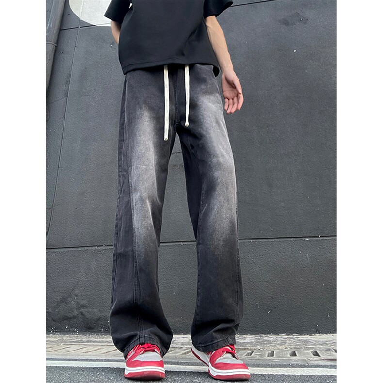 解构斜切直筒牛仔裤男款秋季美式高街痞帅25XK67205特批45图片