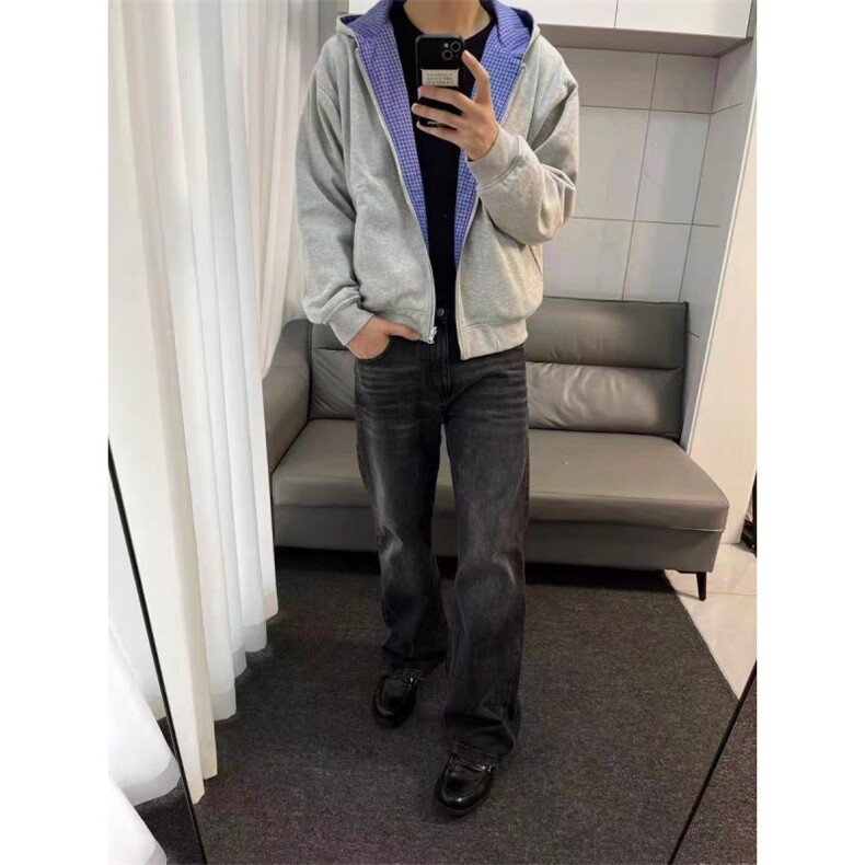 现货网图cleanfit格子双面穿连帽开衫卫衣外套男女WT30-P68,女装短外套,电商C310