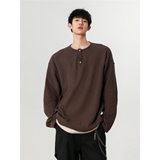 韩系设计感假两件拼接亨利领长袖卫衣男宽松肌理感内搭潮，男装卫衣，星座715-4