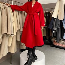 元气正红色腰带款羊绒大衣，其它，慕容神话