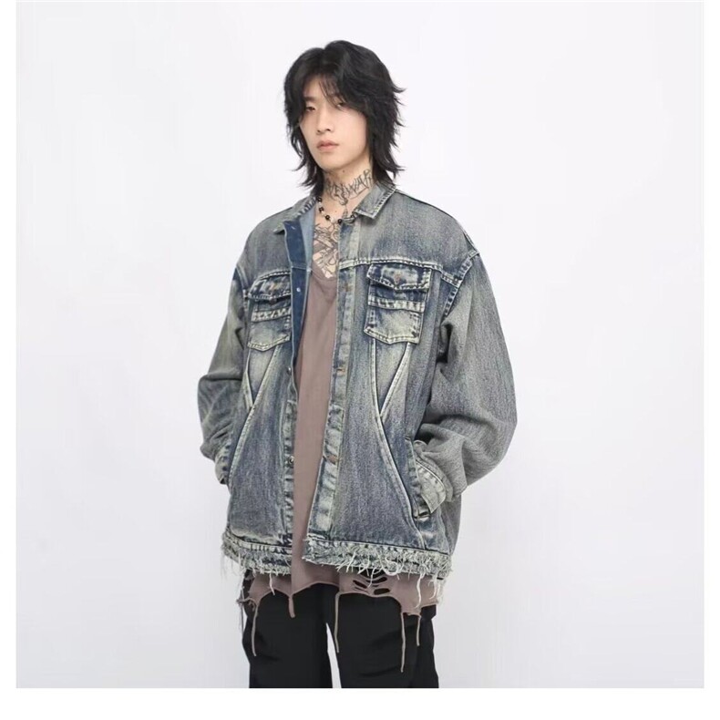 W9507-P73网图现货新款美式高街宽松牛仔长袖外套复古翻领夹克,男装夹克,星座1608-2