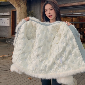 新款现货！环保狐狸毛牛仔羽绒服2C133-8828-P245-K368图片