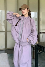 今年流行紫色冲锋衣外套女早秋2025新款百搭休闲风显瘦工装裤套装，女装套装/套裙，纯色衣恋
