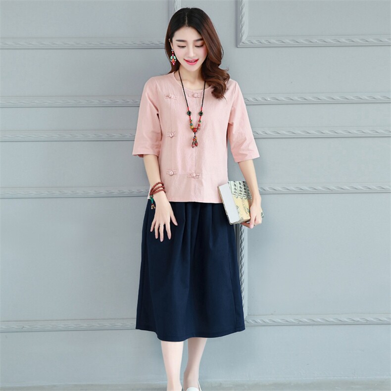 韩版休闲时尚宽松显瘦2021夏季圆领中袖纯色T恤，女装T恤，雪樱依海