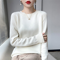 山羊绒衫纯色秋冬季新款宽松圆领百搭时尚绞花针织毛衣羊毛打底衫，女装羊绒衫，轩妮羊绒