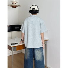 灰色美式短袖男款polo衫夏季高级感设计感翻领t恤cleanfit七分袖，男装T恤，星座601-1