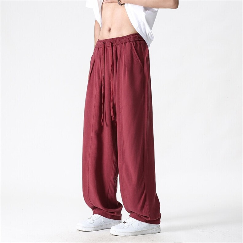 夏季新款 大码日系风棉麻亚麻休闲裤直筒阔腿裤情侣 K282/P55图片