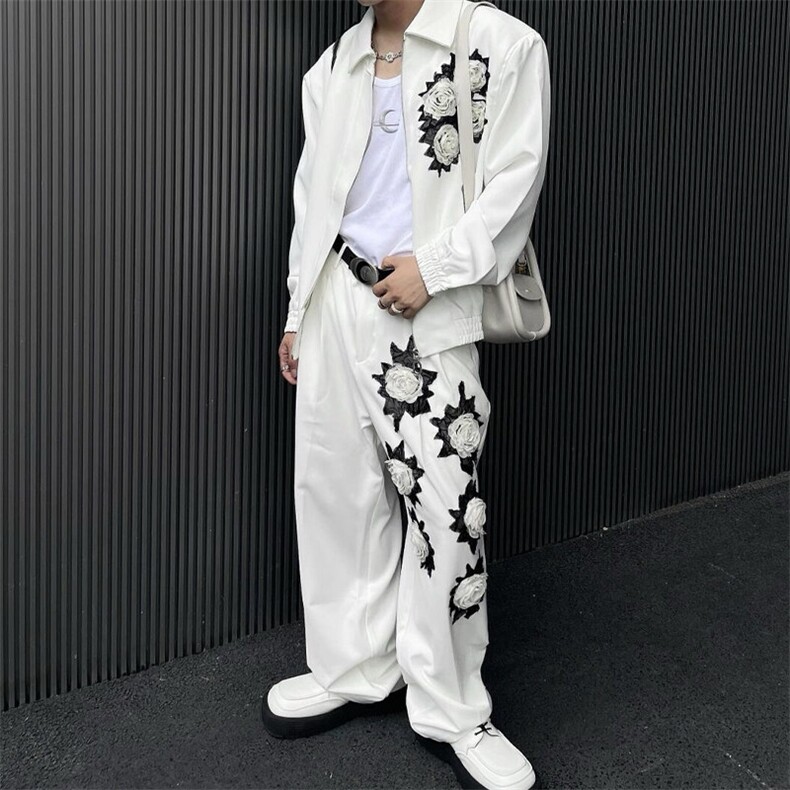 cleanfit白色外套暗黑纱网玫瑰花潮牌短款垫肩夹克JK03B-特P65,男装夹克,星座1007（原301D）