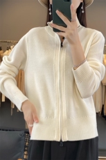 双拉链针织开衫女加厚桂花针长袖秋冬修身显瘦小立领毛衣外套上衣，女装针织衫/毛衣，佳绒包芯纱店