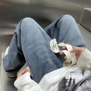 美式vibe高街牛仔裤男秋季ins潮牌阔腿hiphop宽松直筒裤N6123-p45图片