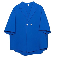 克莱因蓝短袖衬衫男夏季新款韩版宽松潮流男士华夫饼格休闲衬衣，男装T恤，星座506A