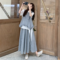 韩版木耳边无袖背心短袖半身裙套装女2025夏季新款减龄显瘦三件套，女装套装/套裙，2C260