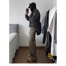 棕色工装牛仔裤男春秋季美式复古潮牌宽松直筒裤青少年美拉德裤子，男装牛仔裤，星座1608-2