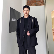 金属拉链西服男设计感小众宽松垂感免烫痞帅垫肩西装280-P140，男装西服套装，电商A345