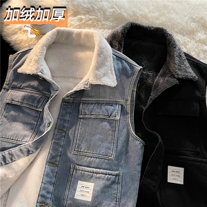 MJ215J-p68-限价98 M-5XL加绒羊羔绒宽松大码牛仔马甲工装ins图片