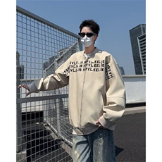 2025美式高街立领男女春潮牌字母印花百搭拉链夹克外套W6545-P65，男装夹克，星座412-2