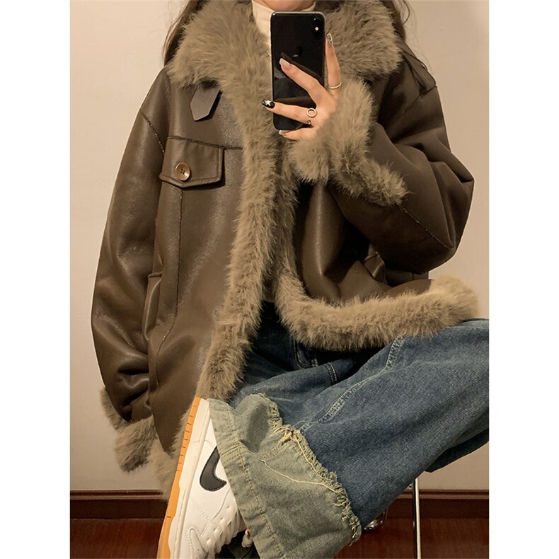 主推冬季新款座山雕皮毛一体/加厚宽松外套XZ102B-1M802-P195,女装短外套,星座102B-1