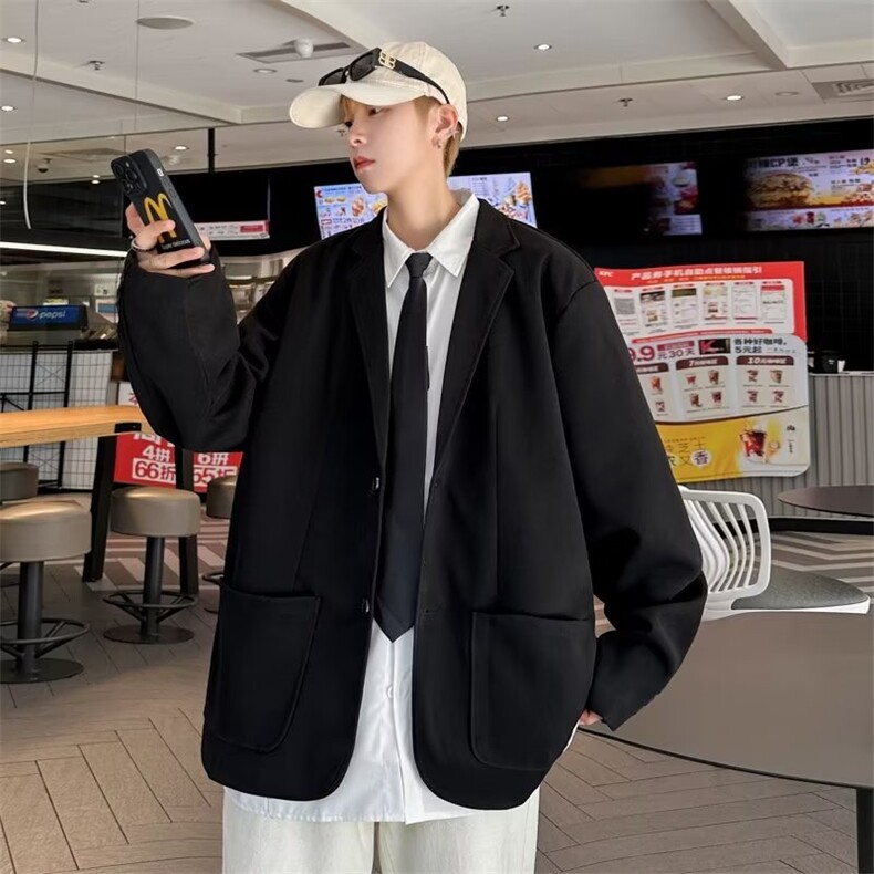 高级感西装外套男士秋季ins小众痞帅休闲毛呢西服 FK79 P80图片