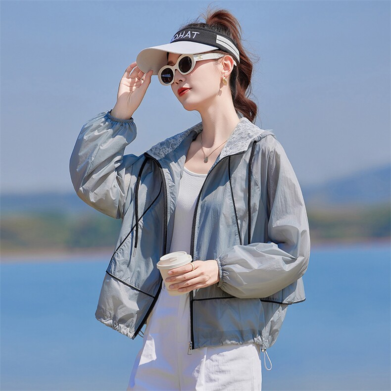 夏季冰丝防晒衣女拼色2026新款小个子防紫外线休闲开衫外套涂层型,女装防晒衣,靓衣阁