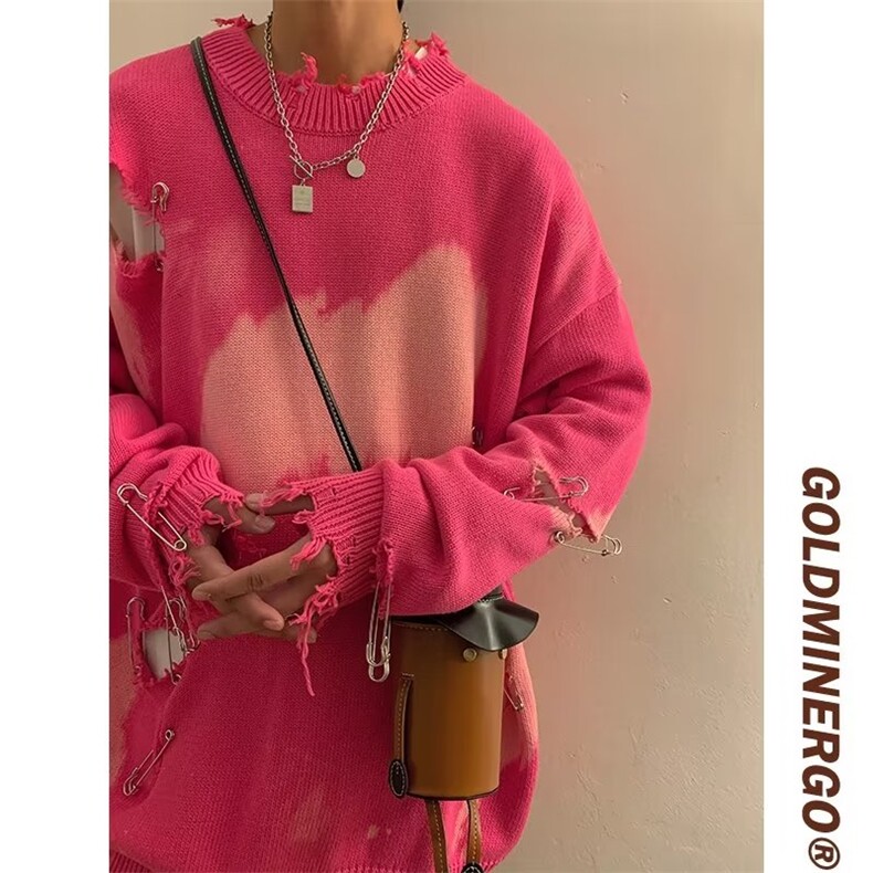 潮牌美式复古vibe高街破洞别针毛衣男女扎染小众针织衫MY9836-P48,男装针织衫/毛衣,星座1008-1