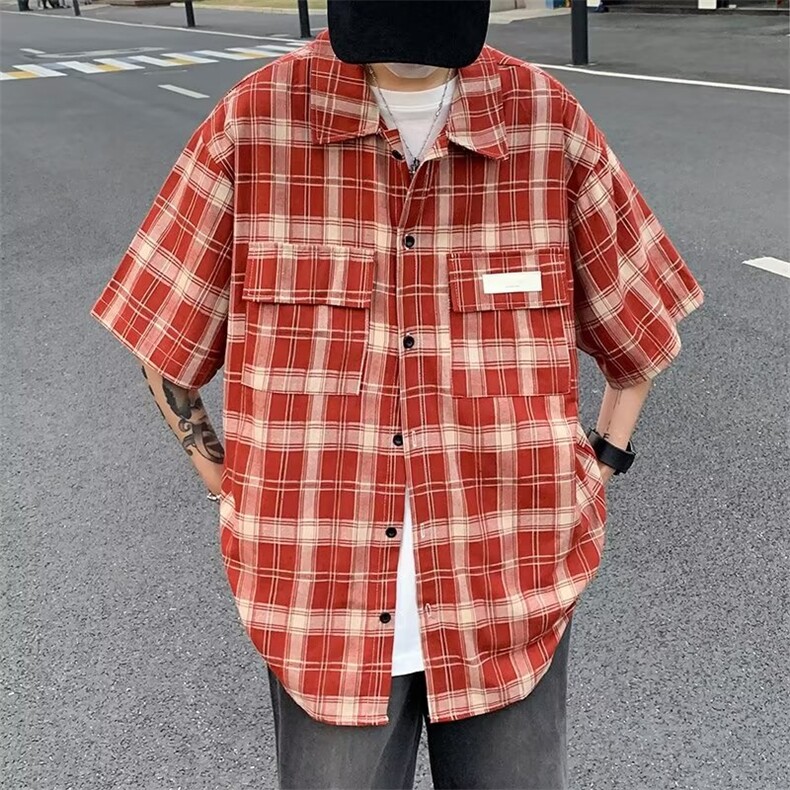 ins新款时尚文艺五分袖方领男潮标准拼色衬衫K588P42,男装衬衫,星座1116-2