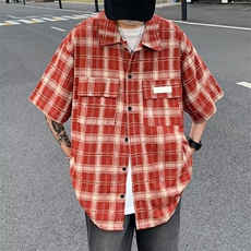 ins新款时尚文艺五分袖方领男潮标准拼色衬衫K588P42，男装衬衫，星座1116-2