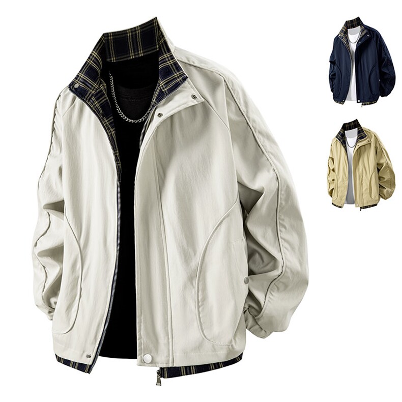 2025外套立领夹克男士拼接潮流款式格子休闲外套百搭上衣2595-P48,男装夹克,星座1402-2