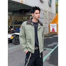 2026春季新款双层PU皮铆钉领宽松夹克男J6516-特P65建议零售价158，男装夹克，电商A001-1