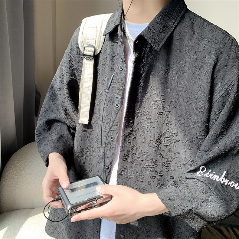 1港风花型七分袖衬衫男大码情侣衬衣男风长衬QCS7734P45控68,男装衬衫,星座226-2
